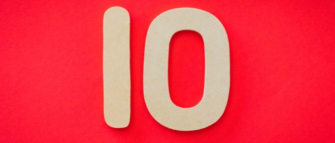 The number 10 on a bright red background.