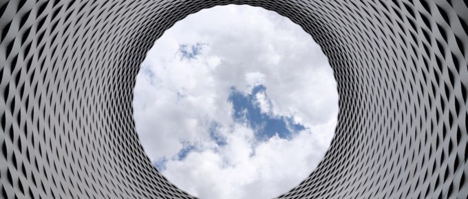 Sky through a architectural tunnel.