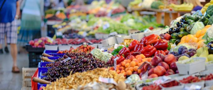 Produce section of a grocery store.