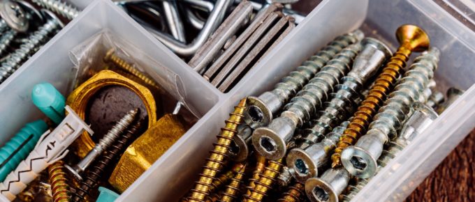 Screws and hardware in a box.